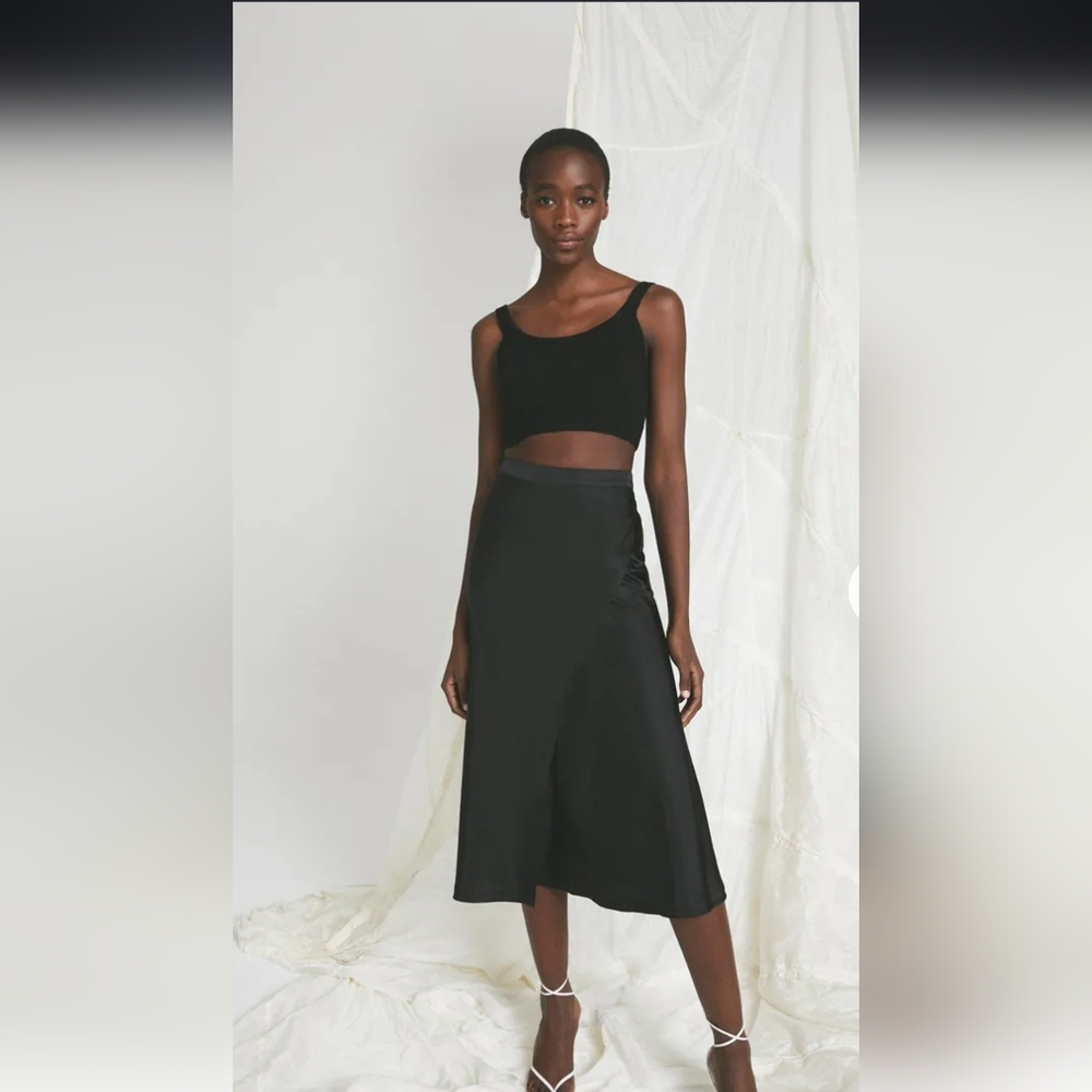 Dynamite Satin Wrap Maxi Skirt Black Size Large